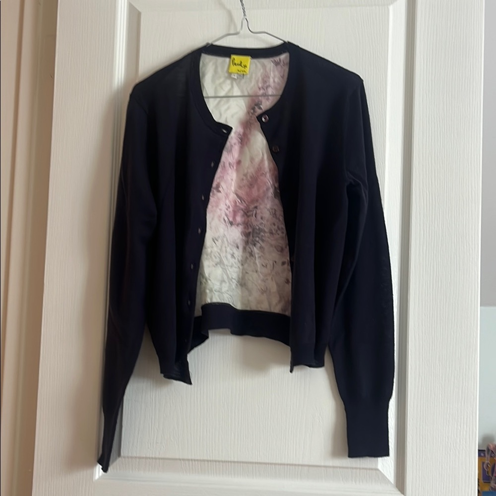 Black Cardigan with Abstract Inner Top